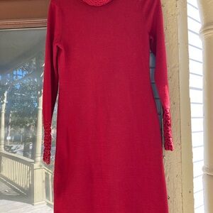 Moda International Vibrant Red Long Sleeve Sweater Dress Turtleneck Large (kk)